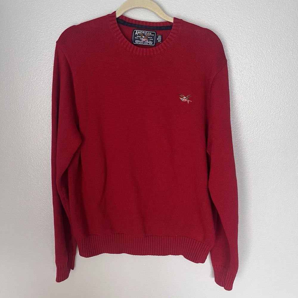 American Living Mens Cable Knit Crew Neck XL‎ Red Sweater Long Sleeve